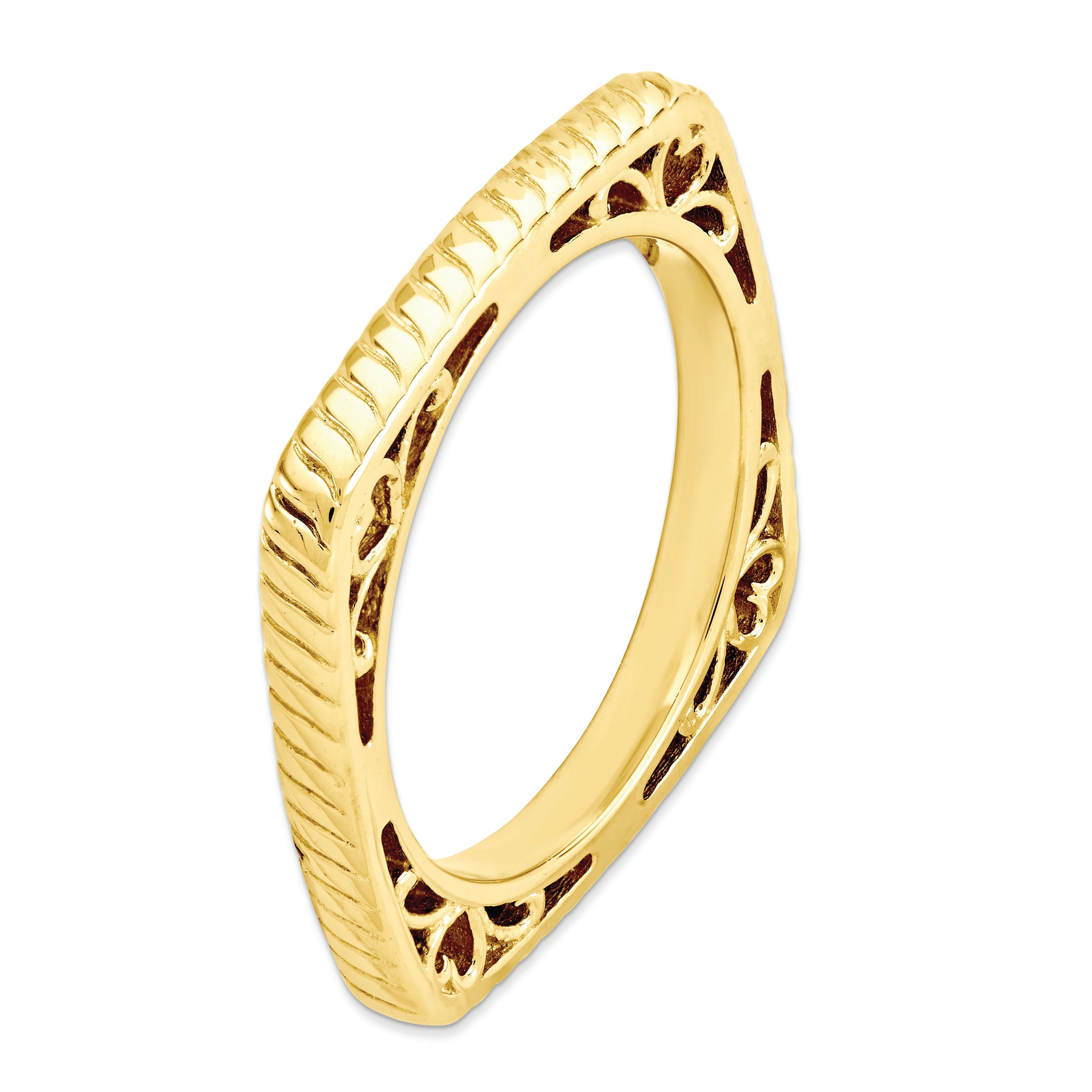 Sterlingsilber Stapelbar Expressions Poliert Gold Platte Quadratisch Ring
