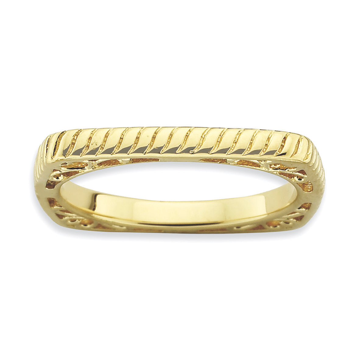 Sterlingsilber Stapelbar Expressions Poliert Gold Platte Quadratisch Ring