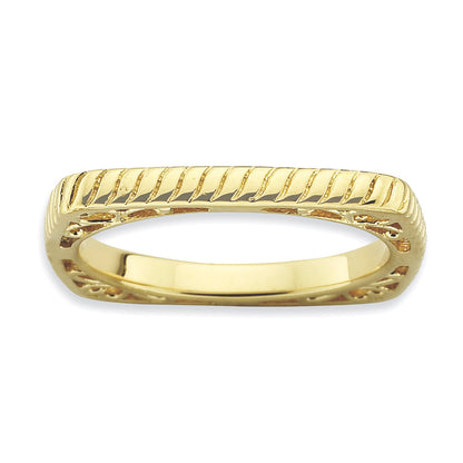 Sterlingsilber Stapelbar Expressions Poliert Gold Platte Quadratisch Ring