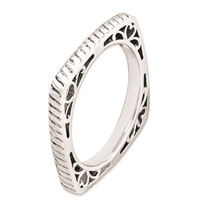 Sterlingsilber Stapelbar Expressions Poliert Rhodium Platte Quadratisch Ring