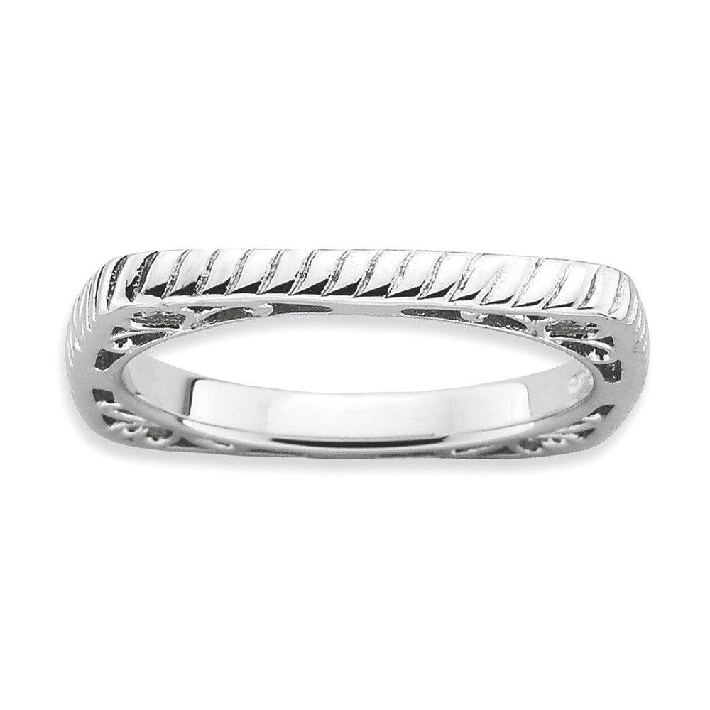 Sterlingsilber Stapelbar Expressions Poliert Rhodium Platte Quadratisch Ring