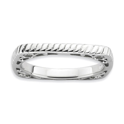 Sterlingsilber Stapelbar Expressions Poliert Rhodium Platte Quadratisch Ring