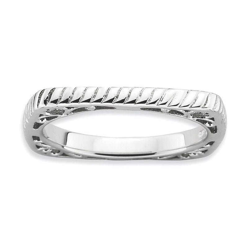 Sterlingsilber Stapelbar Expressions Poliert Rhodium Platte Quadratisch Ring