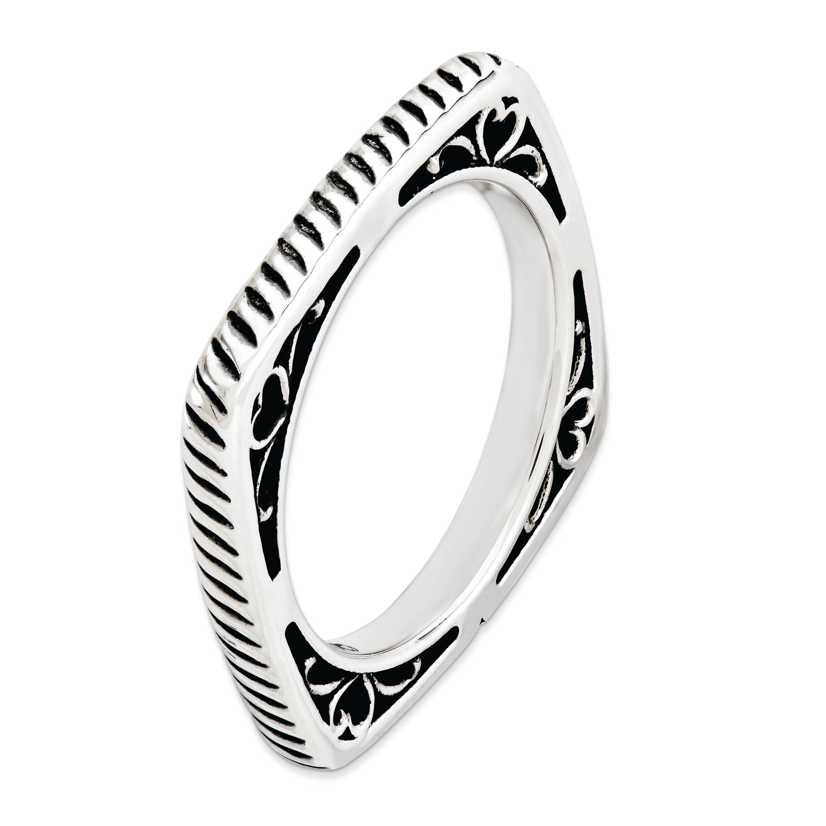 Sterlingsilber Stapelbar Expressions Poliert Antikisiert Quadratisch Ring