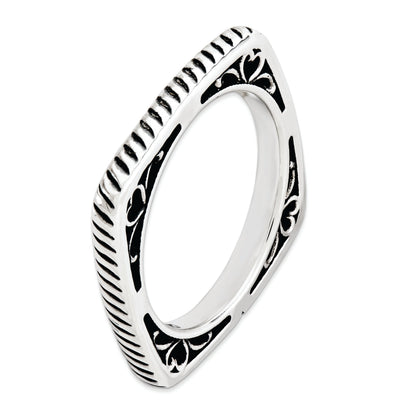 Sterlingsilber Stapelbar Expressions Poliert Antikisiert Quadratisch Ring