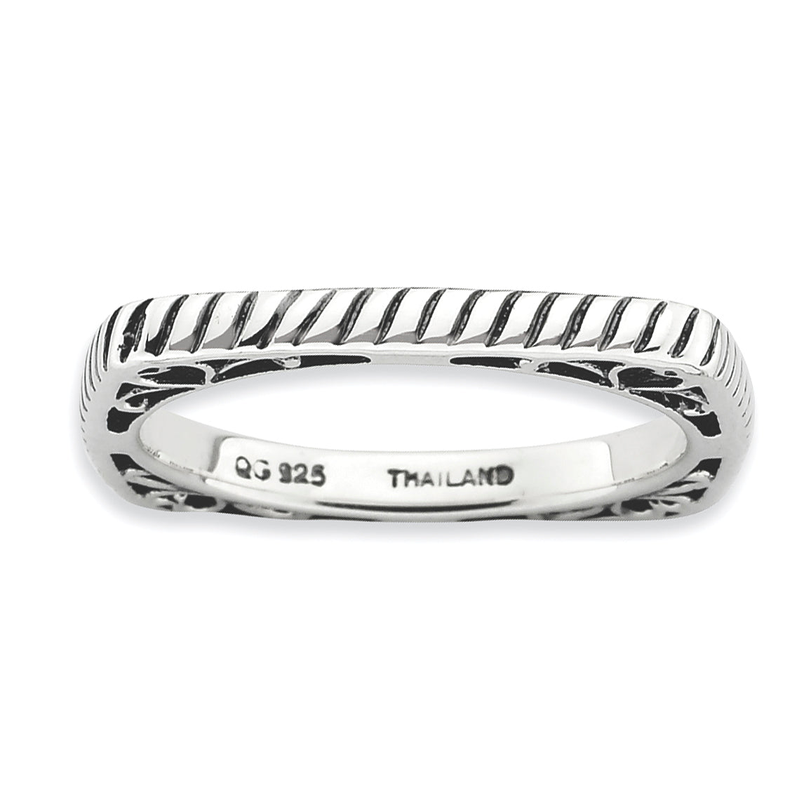 Sterlingsilber Stapelbar Expressions Poliert Antikisiert Quadratisch Ring
