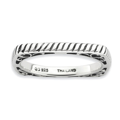 Sterlingsilber Stapelbar Expressions Poliert Antikisiert Quadratisch Ring