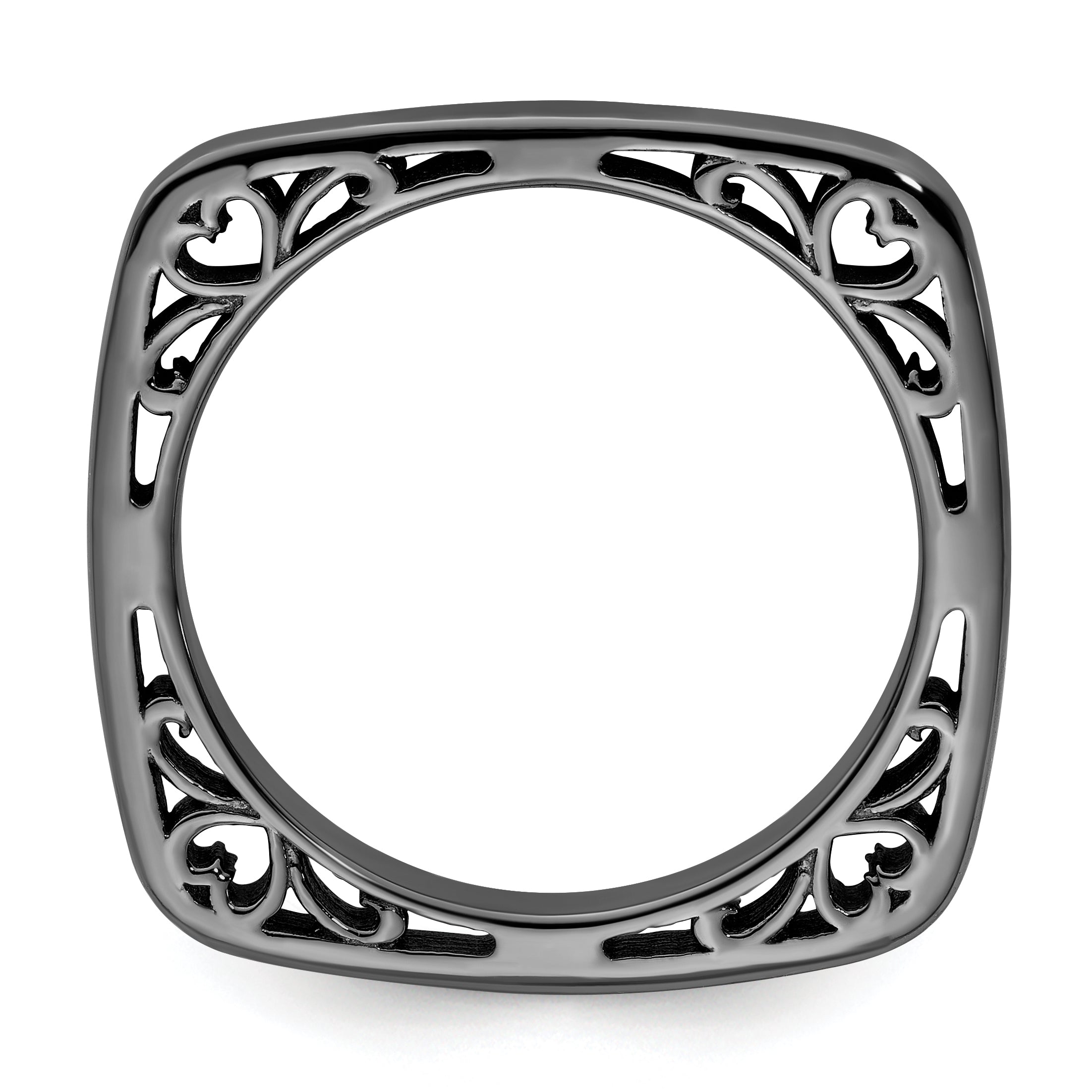 Sterlingsilber Stapelbar Expressions Poliert Schwarz Beschichtet Quadratisch Ring