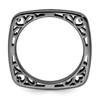 Sterlingsilber Stapelbar Expressions Poliert Schwarz Beschichtet Quadratisch Ring