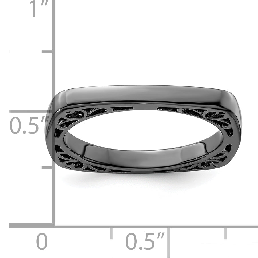 Sterlingsilber Stapelbar Expressions Poliert Schwarz Beschichtet Quadratisch Ring