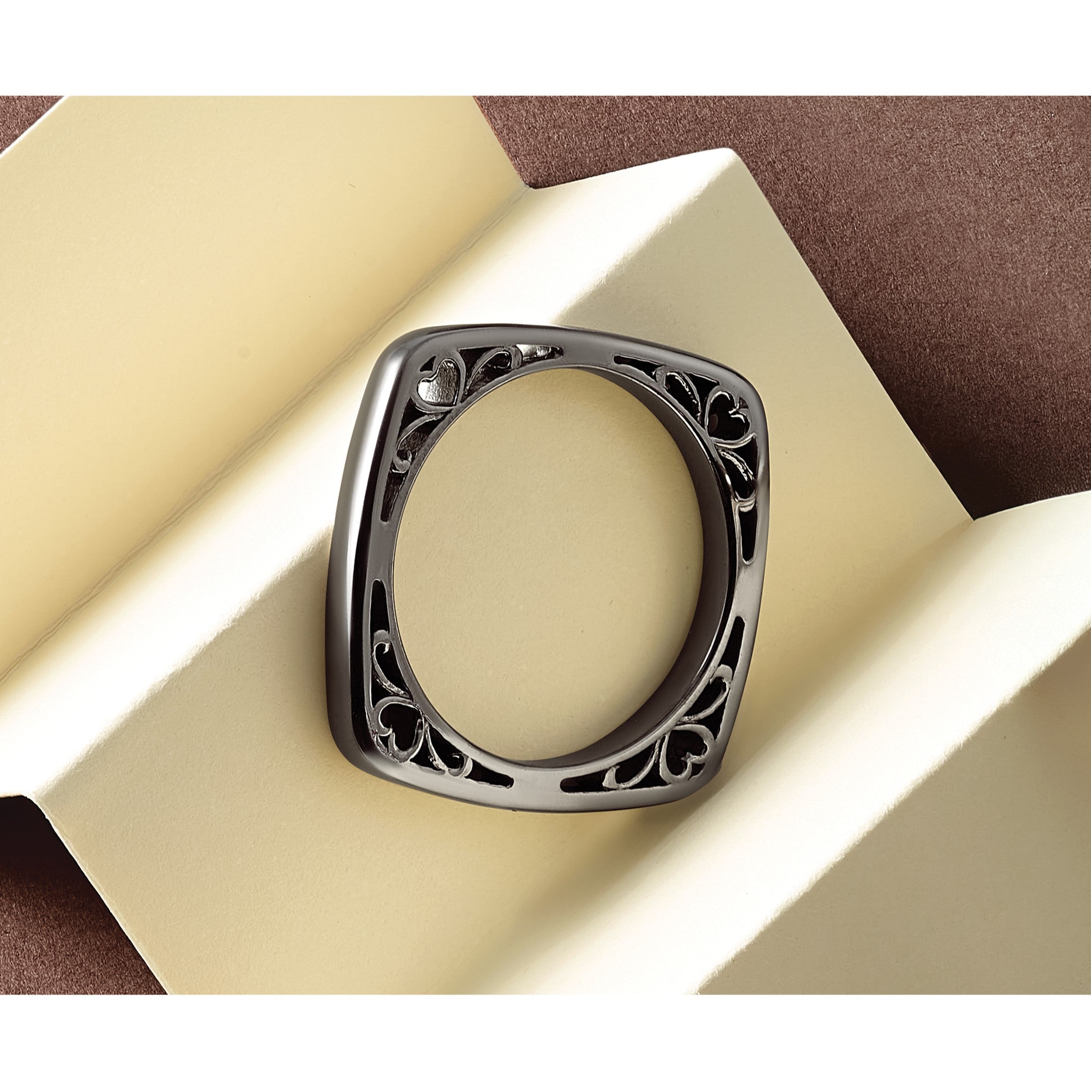 Sterlingsilber Stapelbar Expressions Poliert Schwarz Beschichtet Quadratisch Ring