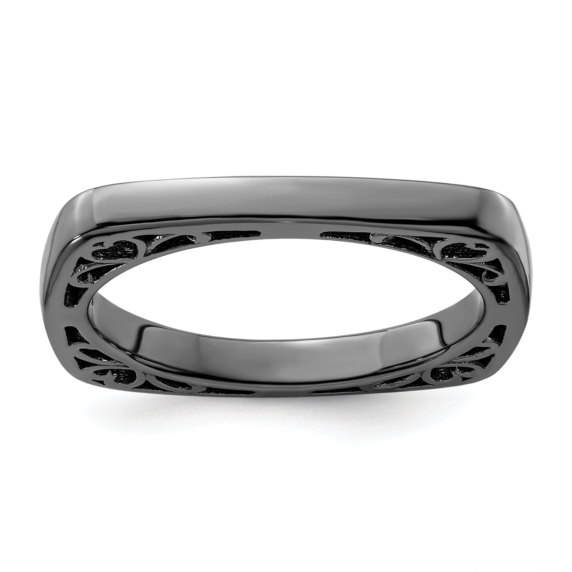 Sterlingsilber Stapelbar Expressions Poliert Schwarz Beschichtet Quadratisch Ring