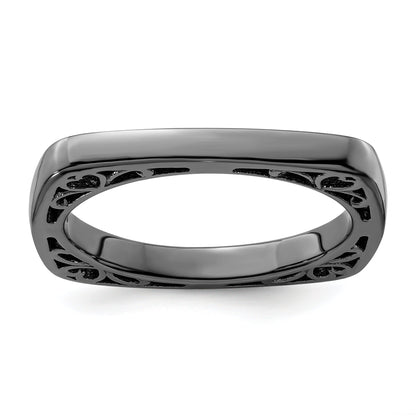 Sterlingsilber Stapelbar Expressions Poliert Schwarz Beschichtet Quadratisch Ring