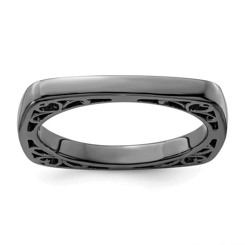Sterlingsilber Stapelbar Expressions Poliert Schwarz Beschichtet Quadratisch Ring