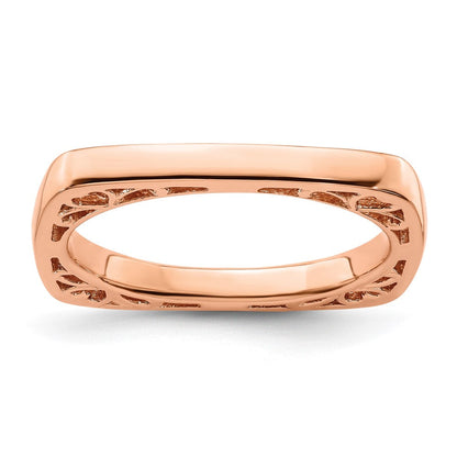 Sterlingsilber Stapelbar Expressions Poliert Rosa Beschichtet Quadratisch Ring