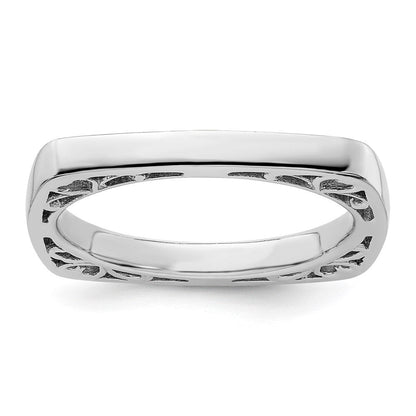 Sterlingsilber Ss Stapelbar Expressions Poliert Rhodiniert Quadratisch Ring