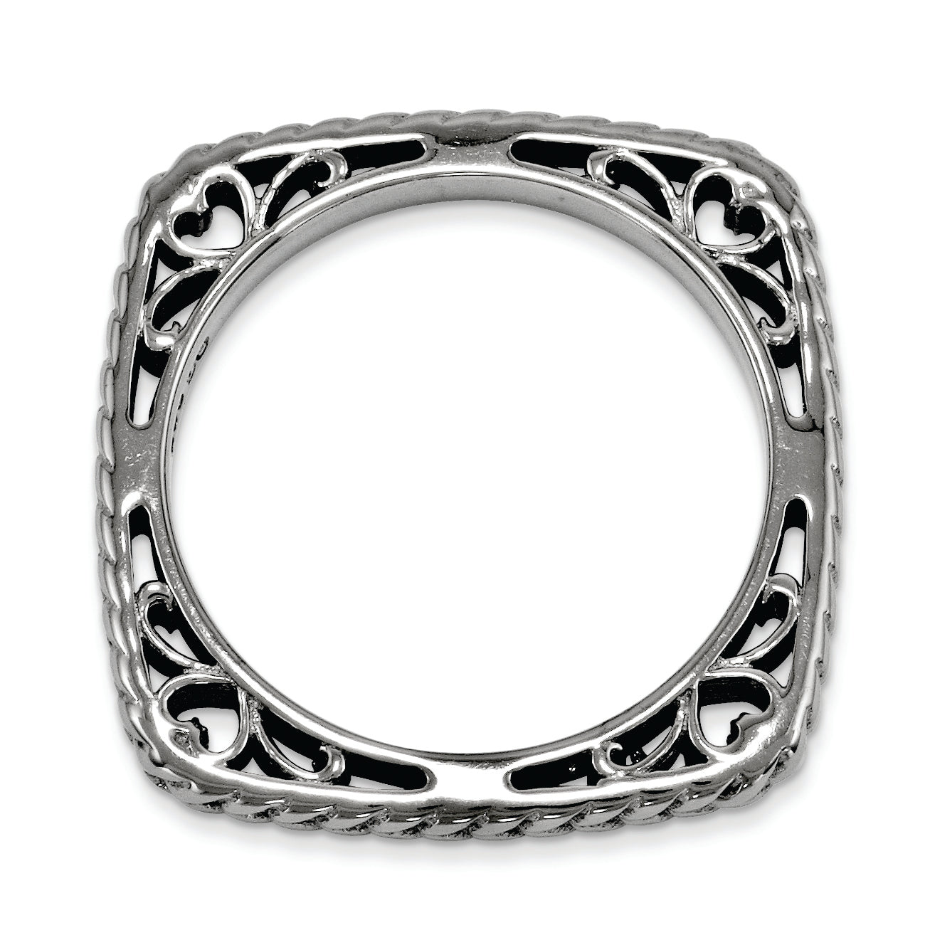 Sterlingsilber Stapelbar Expressions Poliert Schwarz Platte Quadratisch Ring