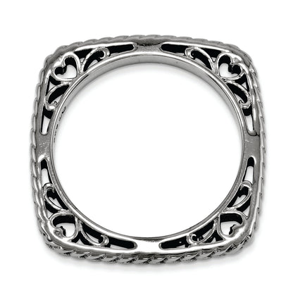 Sterlingsilber Stapelbar Expressions Poliert Schwarz Platte Quadratisch Ring