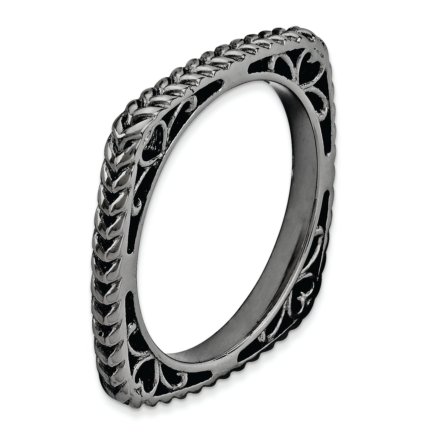 Sterlingsilber Stapelbar Expressions Poliert Schwarz Platte Quadratisch Ring