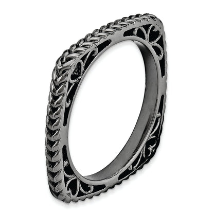 Sterlingsilber Stapelbar Expressions Poliert Schwarz Platte Quadratisch Ring