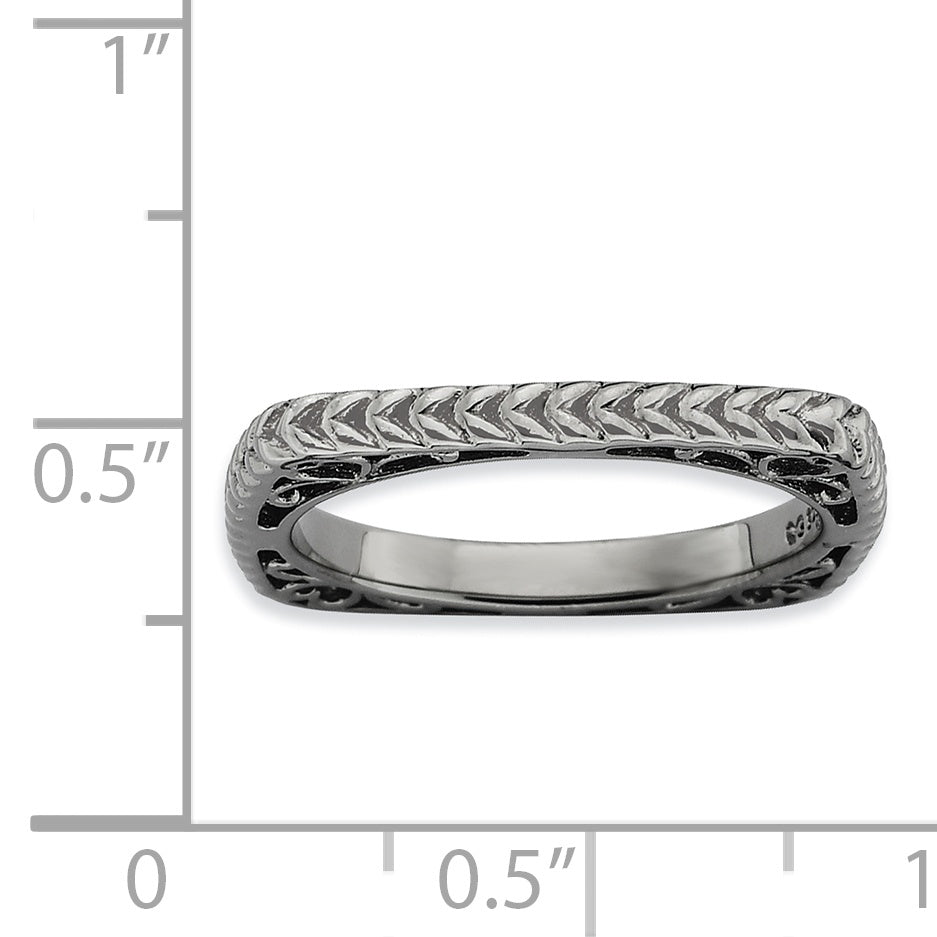 Sterlingsilber Stapelbar Expressions Poliert Schwarz Platte Quadratisch Ring