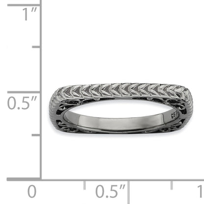 Sterlingsilber Stapelbar Expressions Poliert Schwarz Platte Quadratisch Ring