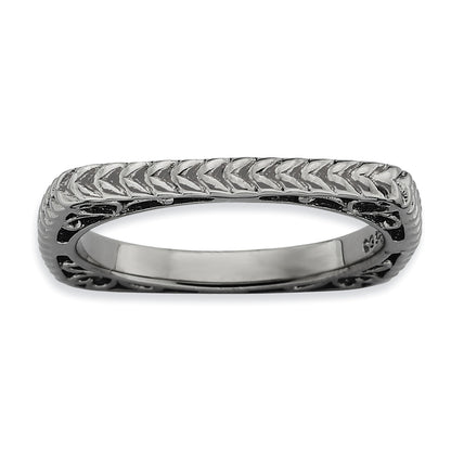Sterlingsilber Stapelbar Expressions Poliert Schwarz Platte Quadratisch Ring