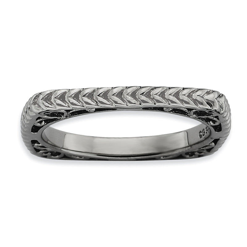 Sterlingsilber Stapelbar Expressions Poliert Schwarz Platte Quadratisch Ring