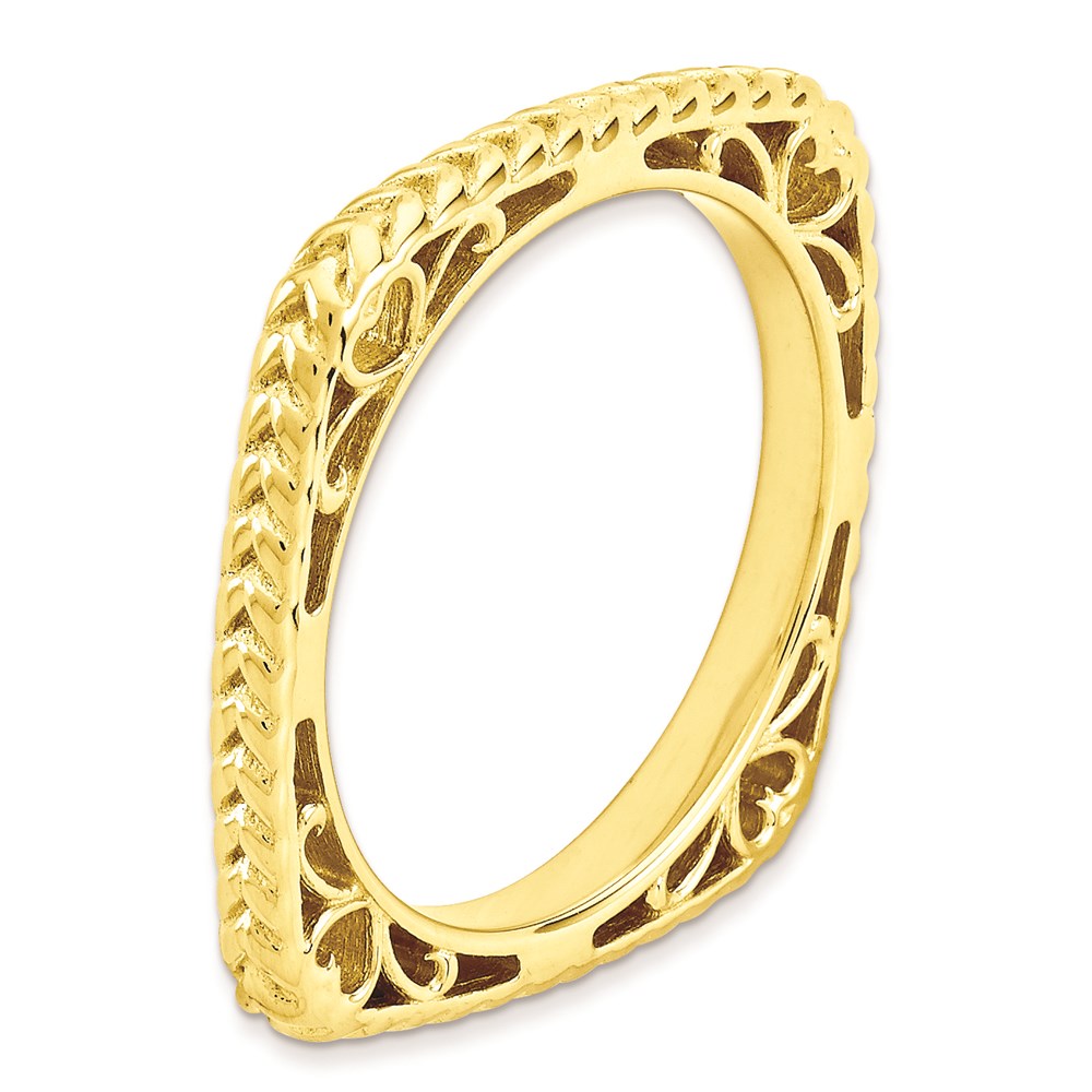 Sterlingsilber Stapelbar Expressions Poliert Gold Platte Quadratisch Ring
