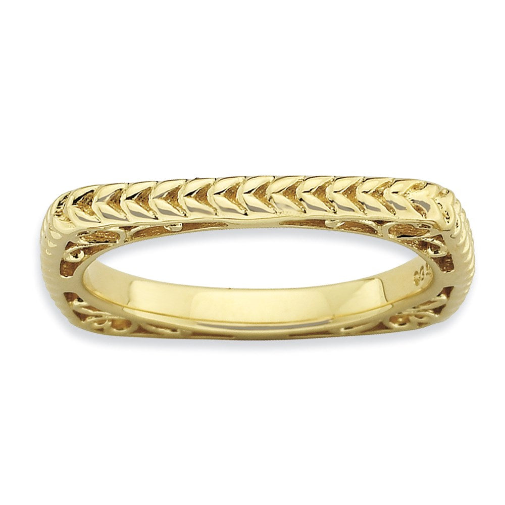 Sterlingsilber Stapelbar Expressions Poliert Gold Platte Quadratisch Ring