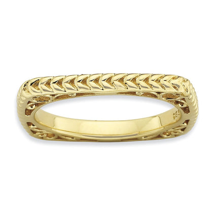 Sterlingsilber Stapelbar Expressions Poliert Gold Platte Quadratisch Ring