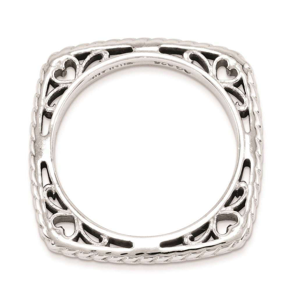 Sterlingsilber Stapelbar Expressions Poliert Rhodium Platte Quadratisch Ring (size 6 Nur)