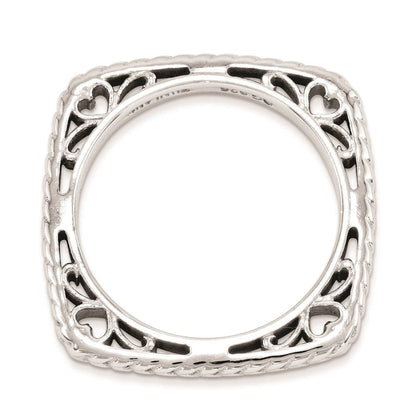 Sterlingsilber Stapelbar Expressions Poliert Rhodium Platte Quadratisch Ring (size 6 Nur)
