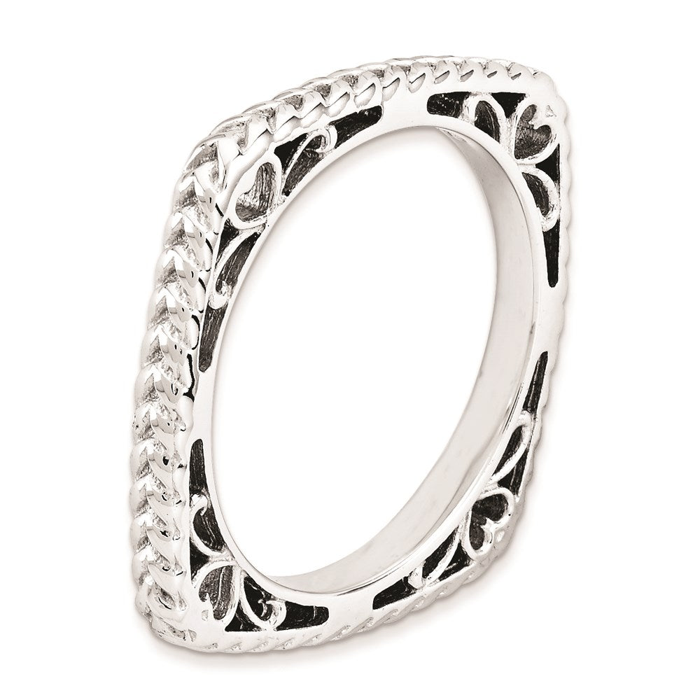 Sterlingsilber Stapelbar Expressions Poliert Rhodium Platte Quadratisch Ring (size 6 Nur)