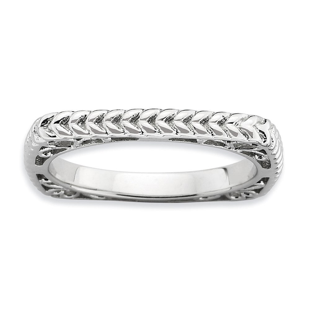 Sterlingsilber Stapelbar Expressions Poliert Rhodium Platte Quadratisch Ring (size 6 Nur)