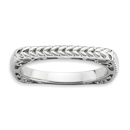 Sterlingsilber Stapelbar Expressions Poliert Rhodium Platte Quadratisch Ring (size 6 Nur)