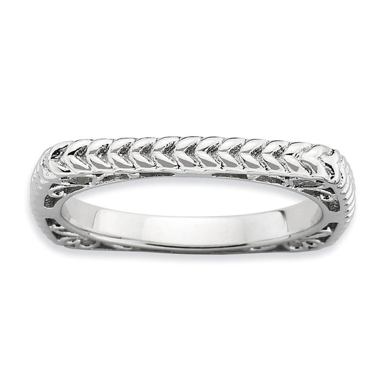 Sterlingsilber Stapelbar Expressions Poliert Rhodium Platte Quadratisch Ring (size 6 Nur)