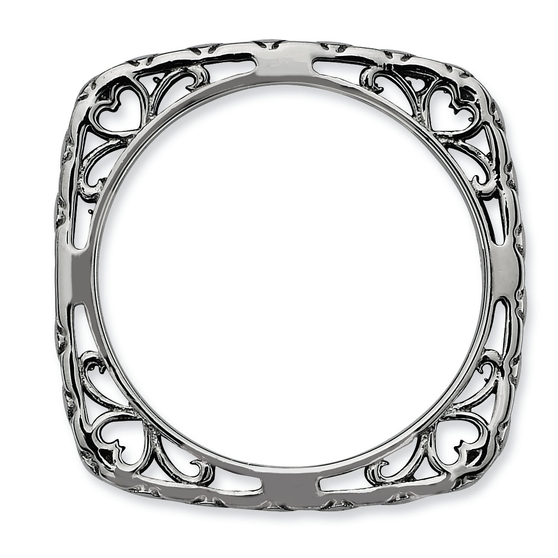 Sterlingsilber Stapelbar Expressions Poliert Schwarz Platte Quadratisch Ring