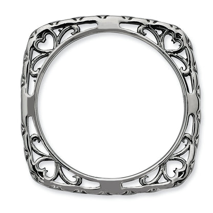 Sterlingsilber Stapelbar Expressions Poliert Schwarz Platte Quadratisch Ring