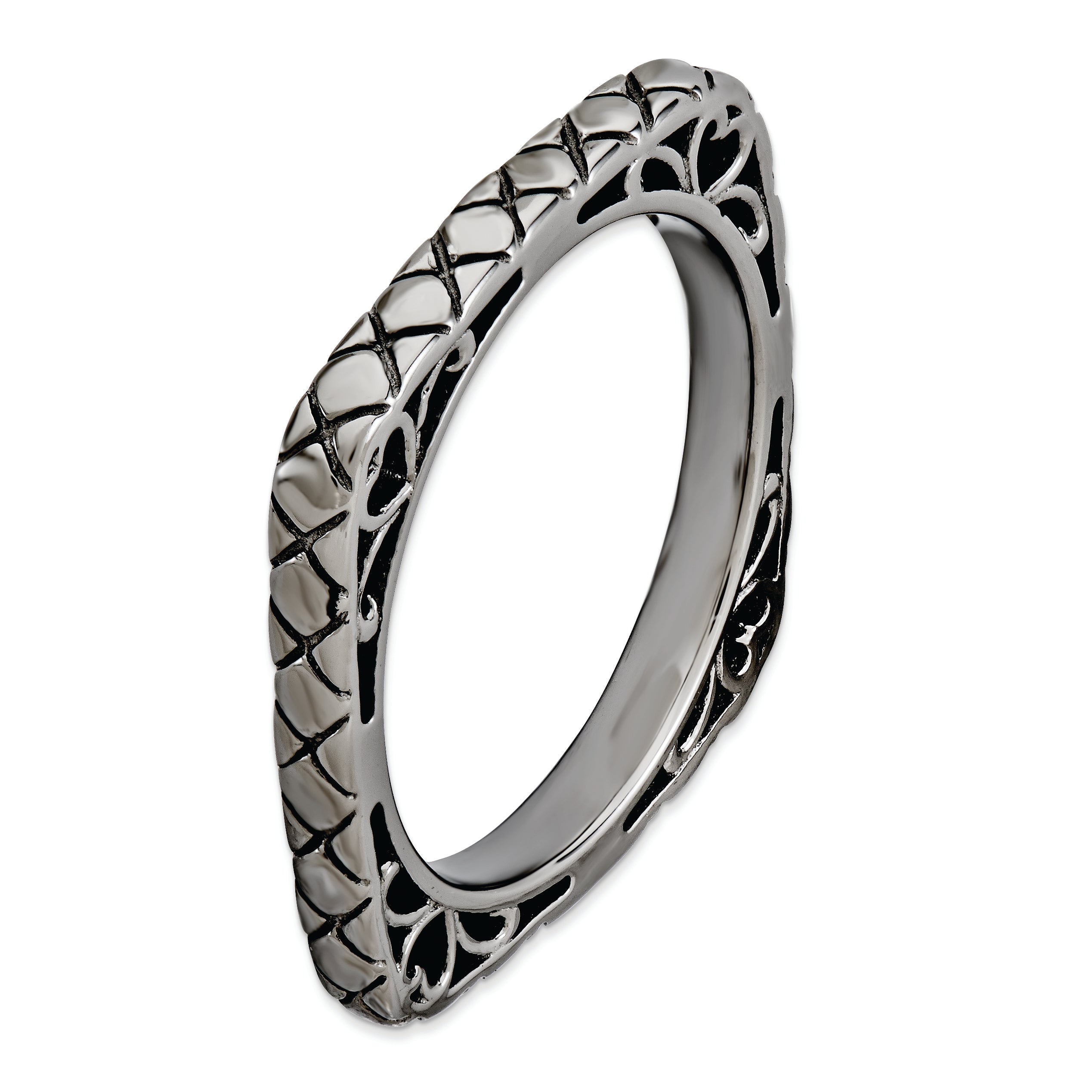 Sterlingsilber Stapelbar Expressions Poliert Schwarz Platte Quadratisch Ring