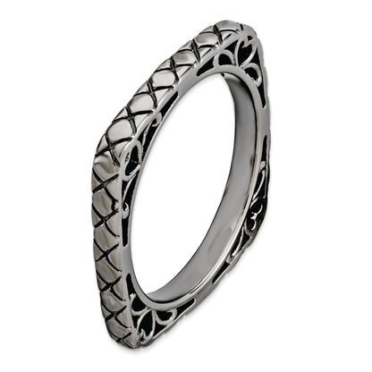 Sterlingsilber Stapelbar Expressions Poliert Schwarz Platte Quadratisch Ring