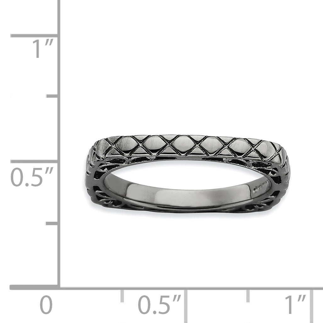 Sterlingsilber Stapelbar Expressions Poliert Schwarz Platte Quadratisch Ring