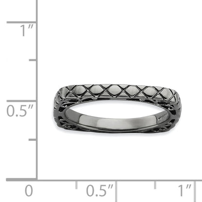 Sterlingsilber Stapelbar Expressions Poliert Schwarz Platte Quadratisch Ring