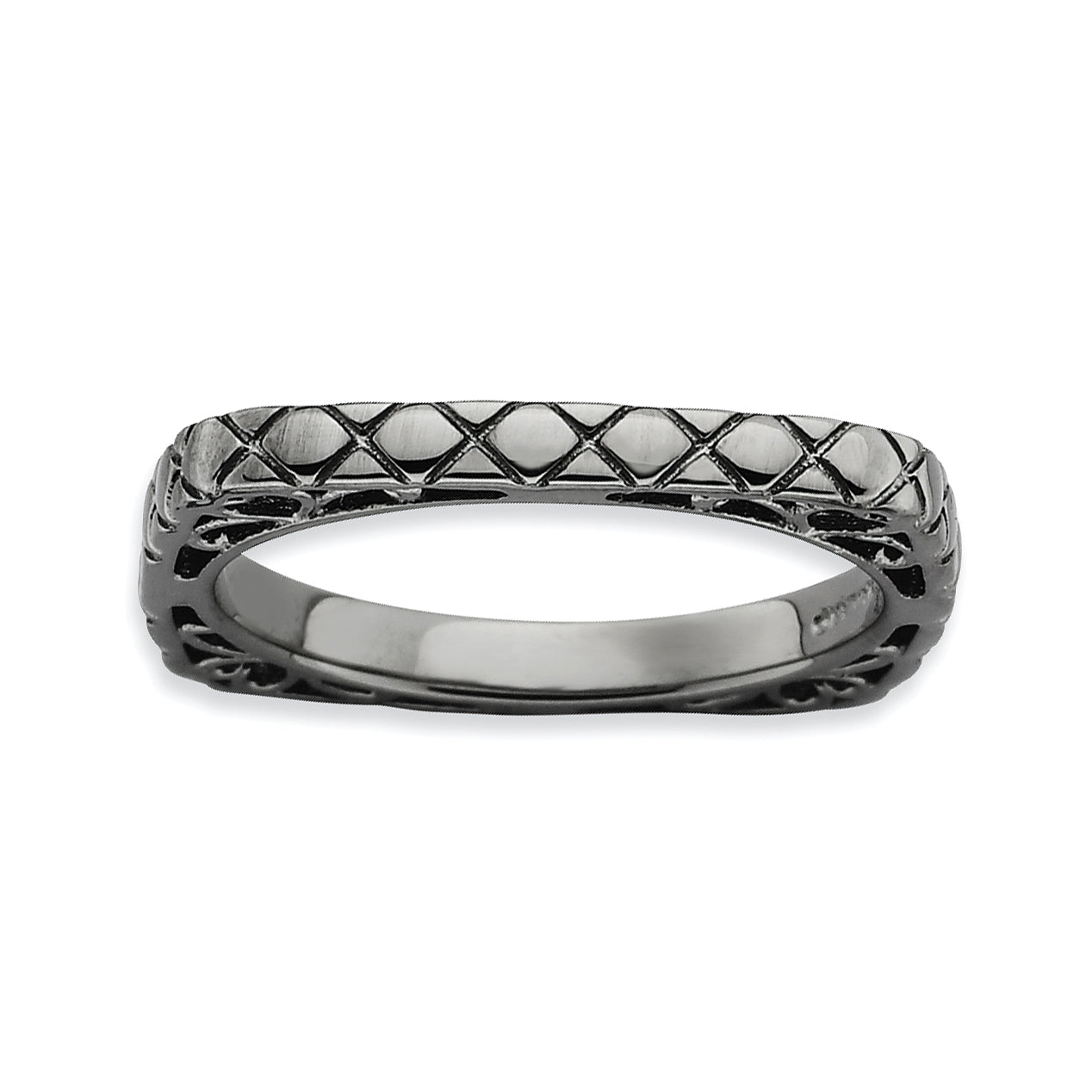 Sterlingsilber Stapelbar Expressions Poliert Schwarz Platte Quadratisch Ring