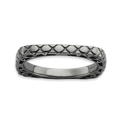 Sterlingsilber Stapelbar Expressions Poliert Schwarz Platte Quadratisch Ring