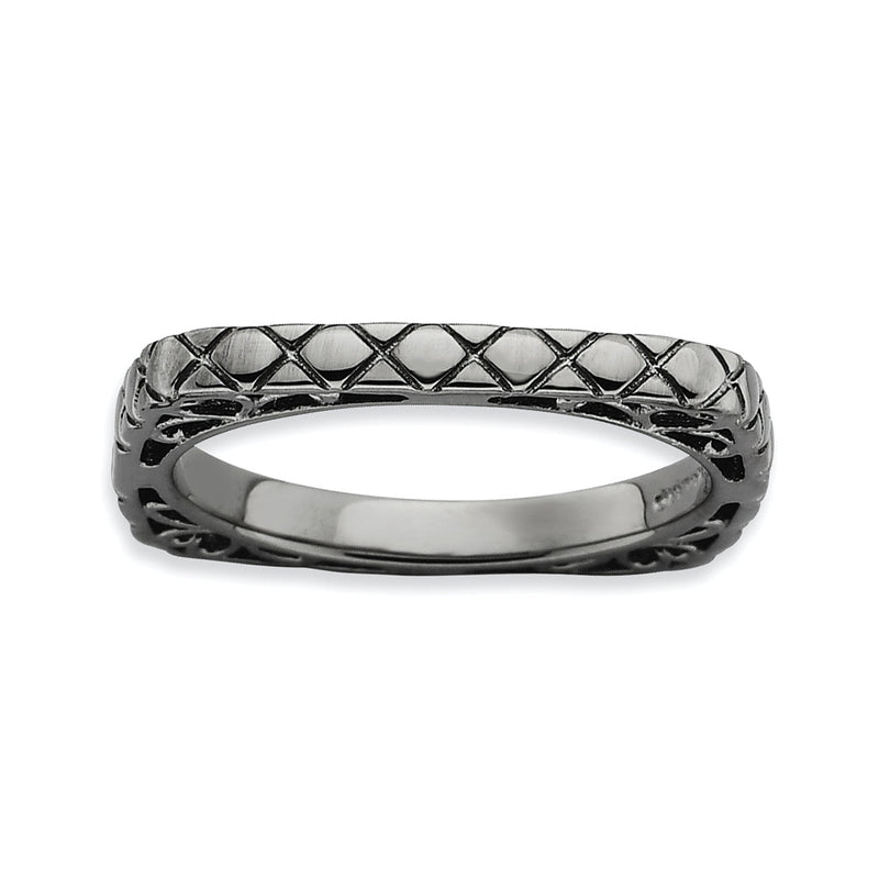Sterlingsilber Stapelbar Expressions Poliert Schwarz Platte Quadratisch Ring