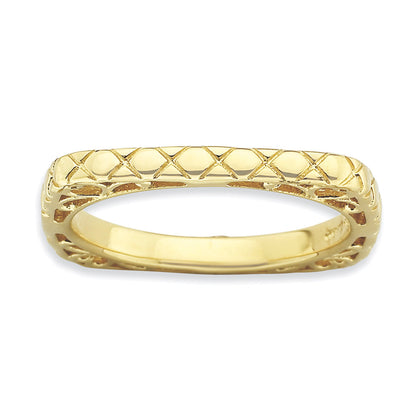 Sterlingsilber Stapelbar Expressions Poliert Gold Platte Quadratisch Ring