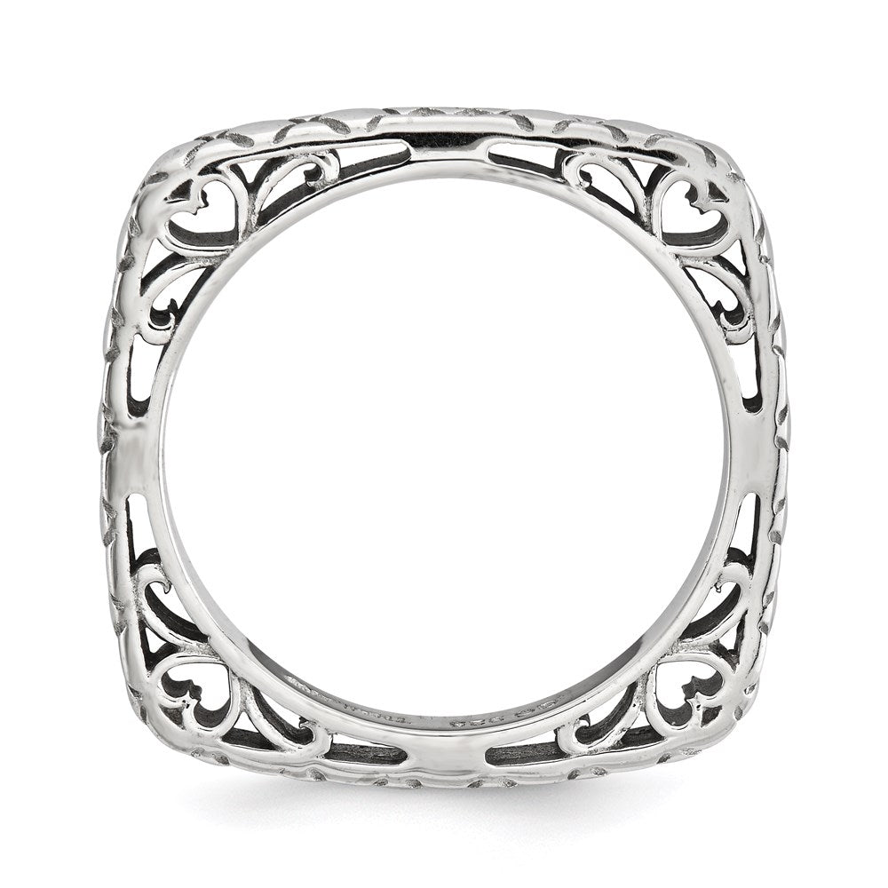 Sterlingsilber Stapelbar Expressions Poliert Rhodium Platte Quadratisch Ring