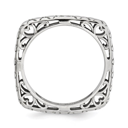 Sterlingsilber Stapelbar Expressions Poliert Rhodium Platte Quadratisch Ring