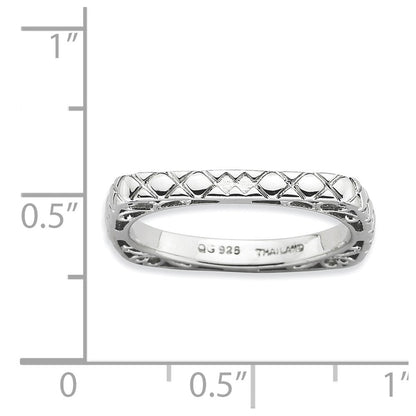 Sterlingsilber Stapelbar Expressions Poliert Rhodium Platte Quadratisch Ring
